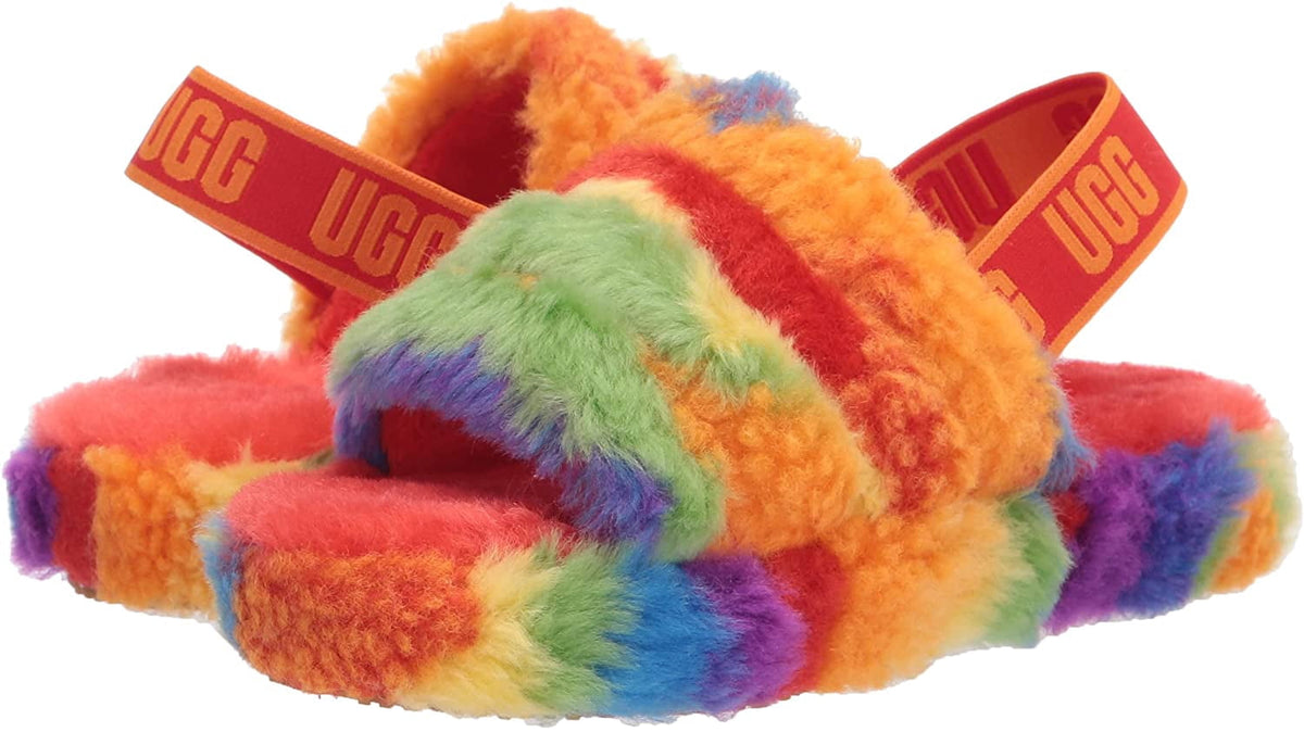 UGG Unisex-Child T Fluff Yeah Slide Cali Collage Slipper Little Kid 4-8 Years 3 Little Kid Rainbow Stripes
