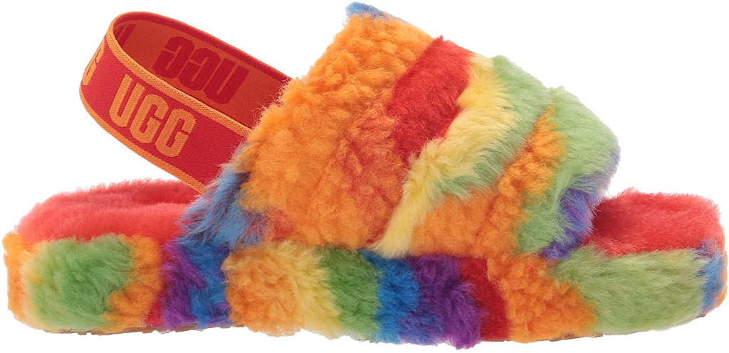 UGG Unisex-Child T Fluff Yeah Slide Cali Collage Slipper Little Kid 4-8 Years 3 Little Kid Rainbow Stripes