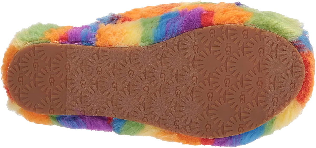 UGG Unisex-Child T Fluff Yeah Slide Cali Collage Slipper Big Kid 8-12 Years 5 Big Kid Rainbow Stripes